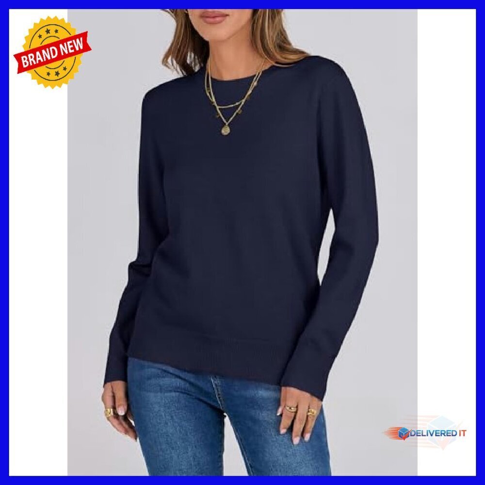 Lightweight Crewneck Pullover Sweater Women's Long Sleeve Loose Fit Knit Top - Picture 4 of 8